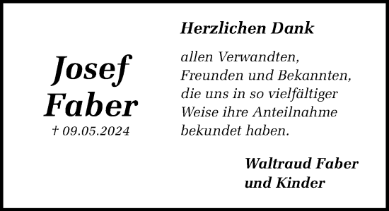 Traueranzeige von Josef Faber von Stormaner Tageblatt