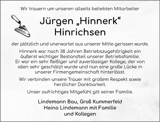 Traueranzeige von Jürgen Hinrichsen von Holsteinischer Courier
