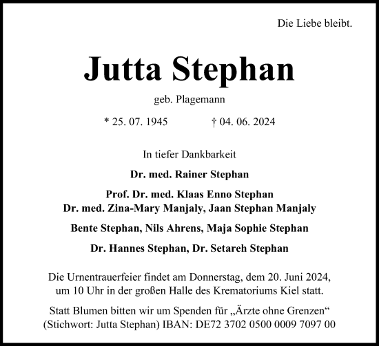 Traueranzeige von Jutta Stephan von Norddeutsche Rundschau, Wilstersche Zeitung, Glückstädter Fortuna