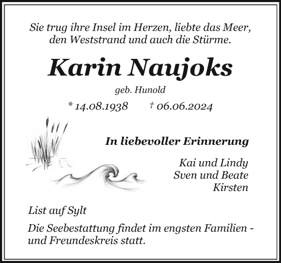 Traueranzeige von Karin Naujoks von Sylter Rundschau