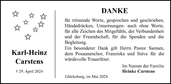Traueranzeige von Karl-Heinz Carstens von Flensburger Tageblatt