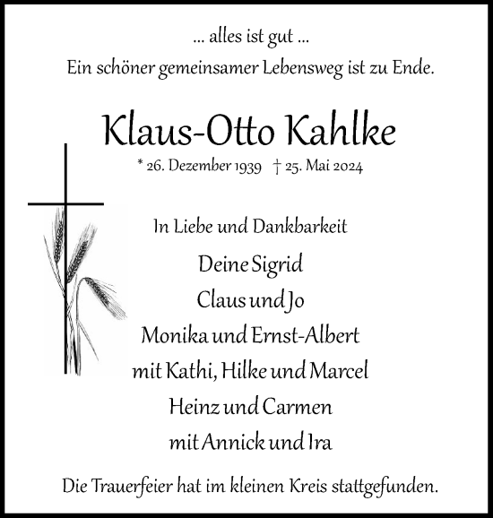 Traueranzeige von Klaus-Otto Kahlke von Uetersener Nachrichten, Der tip am Wochenende