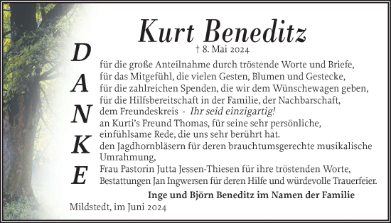 Traueranzeige von Kurt Beneditz von Husumer Nachrichten, Nordfriesland Tageblatt