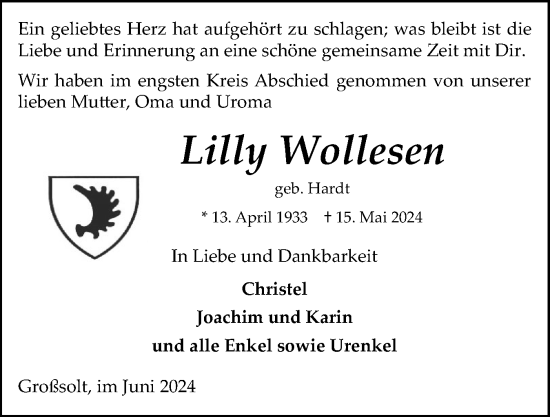 Traueranzeige von Lilly Wollesen von Flensburger Tageblatt