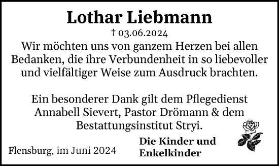 Traueranzeige von Lothar Liebmann von Flensburger Tageblatt