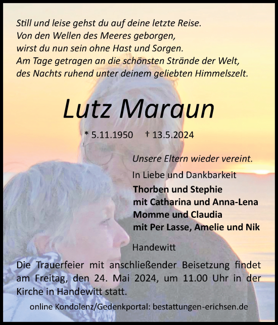 Traueranzeige von Lutz Maraun von Flensburger Tageblatt