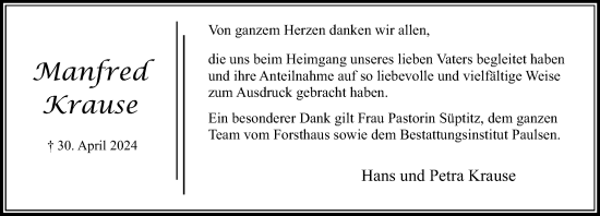 Traueranzeige von Manfred Krause von Stormaner Tageblatt