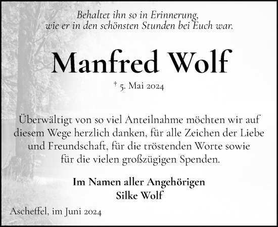 Traueranzeige von Manfred Wolf von Eckernförder Zeitung, Hallo Eckernförde