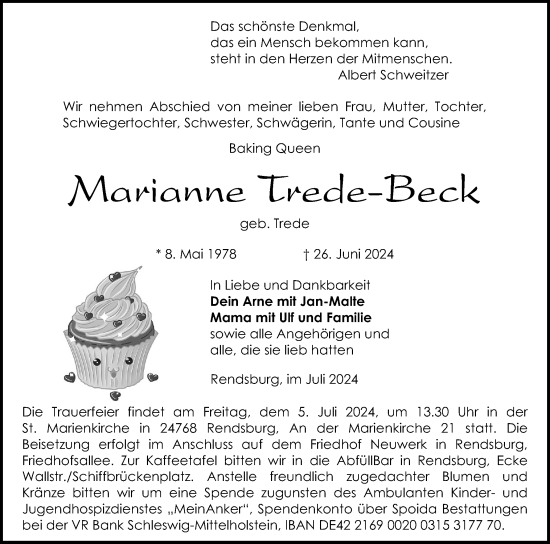 Traueranzeige von Marianne Trede-Beck von Schleswig-Holsteinische Landeszeitung