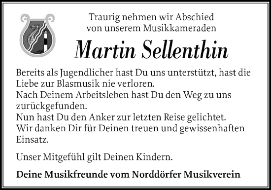 Traueranzeige von Martin Sellenthin von Sylter Rundschau