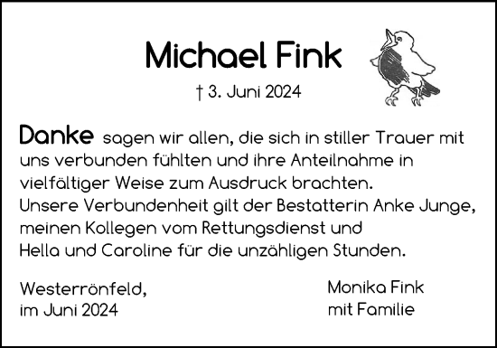 Traueranzeige von Michael Fink von Schleswig-Holsteinische Landeszeitung