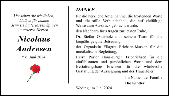 Traueranzeige von Nicolaus Andresen von Flensburger Tageblatt