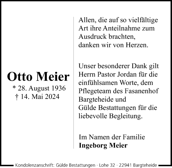 Traueranzeige von Otto Meier von Stormaner Tageblatt