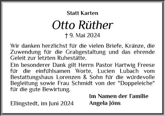 Traueranzeige von Otto Rüther von Schleswiger Nachrichten, Schlei-Bote