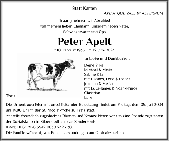 Traueranzeige von Peter Apelt von Region Flensburg