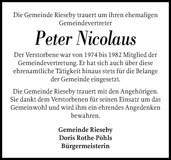 Traueranzeige von Peter Nicolaus von Eckernförder Zeitung, Hallo Eckernförde