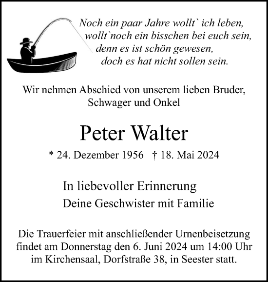 Traueranzeige von Peter Walter von Elmshorner Nachrichten, Barmstedter Zeitung