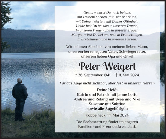 Traueranzeige von Peter Weigert von Flensburger Tageblatt, Schleswiger Nachrichten, Schlei-Bote