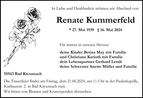 Traueranzeige von Renate Kummerfeld von Norddeutsche Rundschau, Wilstersche Zeitung, Glückstädter Fortuna