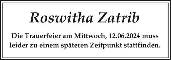 Traueranzeige von Roswitha Zatrib von Sylter Rundschau