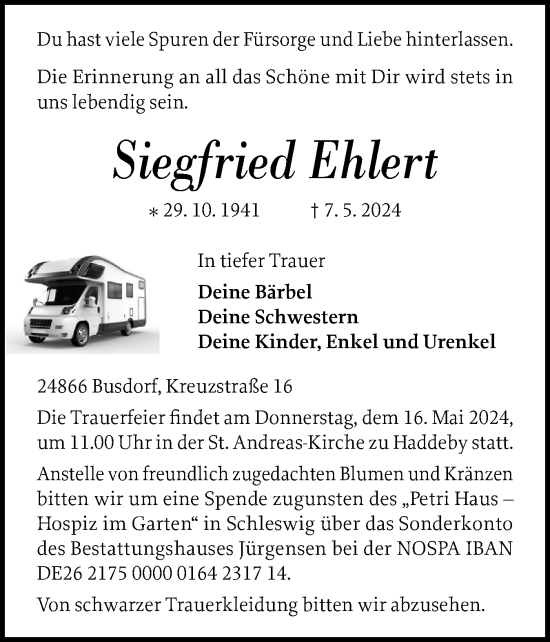 Traueranzeige von Siegfried Ehlert von Flensburger Tageblatt