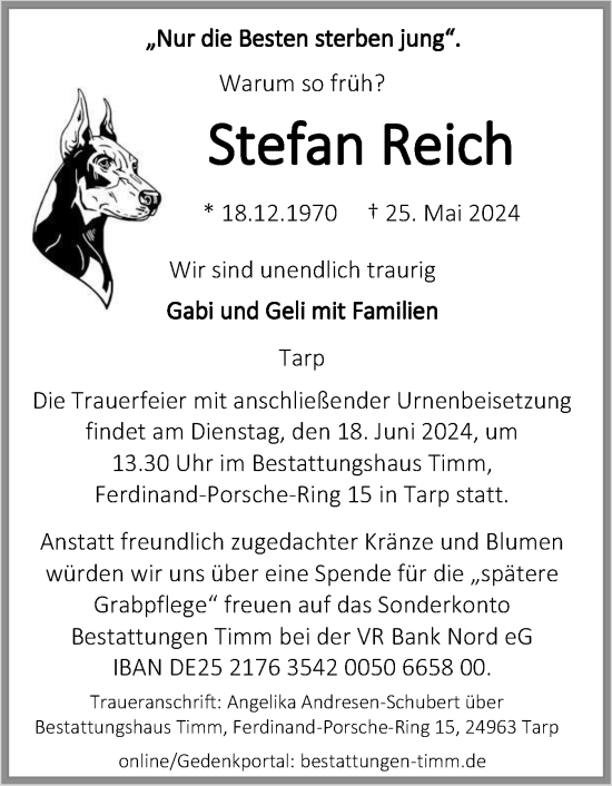 Traueranzeige von Stefan Reich von Flensburger Tageblatt