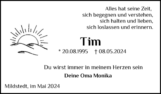 Traueranzeige von Tim Paulsen von Husumer Nachrichten, Nordfriesland Tageblatt