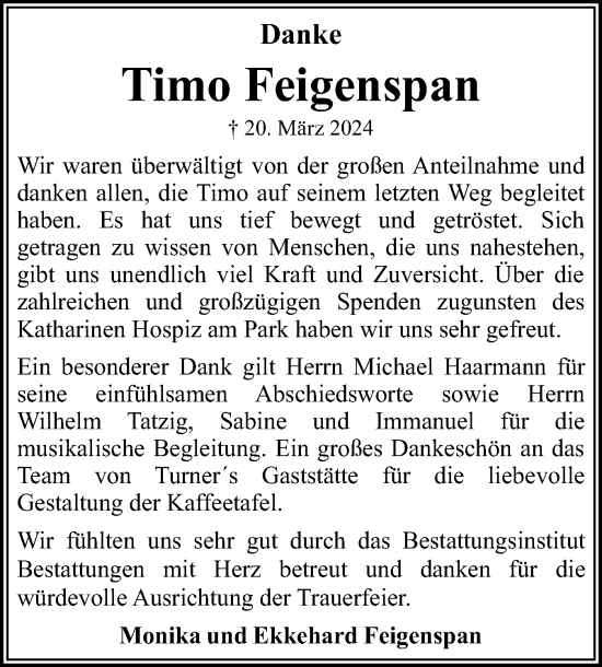 Traueranzeige von Timo Feigenspan von Flensburger Tageblatt
