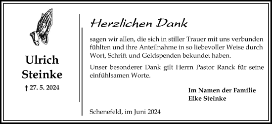 Traueranzeige von Ulrich Steinke von Norddeutsche Rundschau, Wilstersche Zeitung, Glückstädter Fortuna