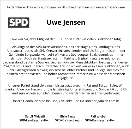 Traueranzeige von Uwe Jensen von Flensburger Tageblatt