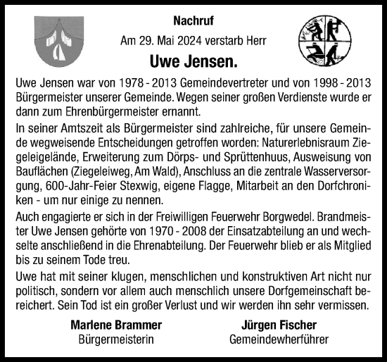 Traueranzeige von Uwe Jensen von Schleswiger Nachrichten, Schlei-Bote