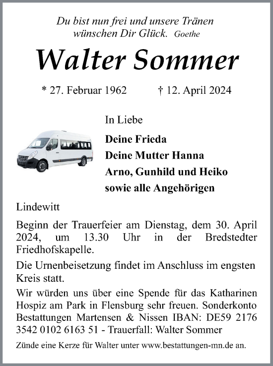 Traueranzeige von Walter Sommer von Region Flensburg
