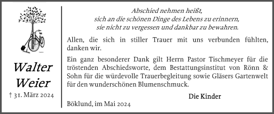 Traueranzeige von Walter Weier von Schleswiger Nachrichten, Schlei-Bote