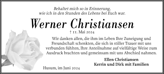 Traueranzeige von Werner Christiansen von Husumer Nachrichten, Nordfriesland Tageblatt
