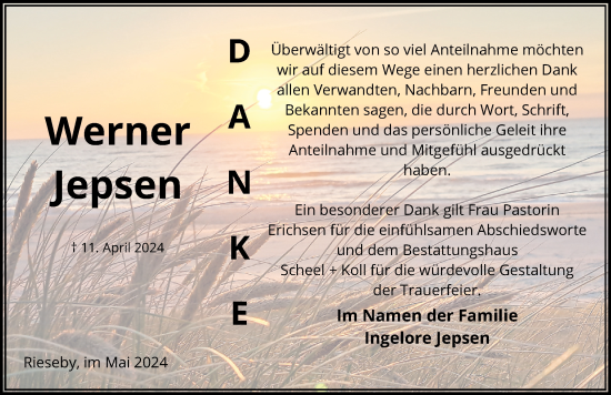 Traueranzeige von Werner Jepsen von Eckernförder Zeitung, Hallo Eckernförde