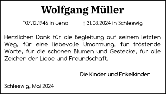 Traueranzeige von Wolfgang Müller von Schleswiger Nachrichten, Schlei-Bote