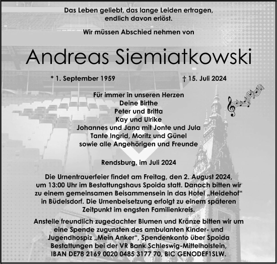 Traueranzeige von Andreas Siemiatkowski von Schleswig-Holsteinische Landeszeitung