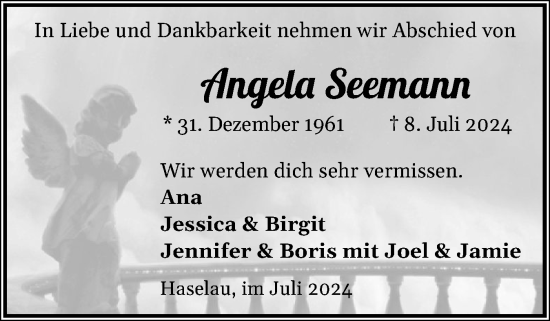 Traueranzeige von Angela Seemann von Uetersener Nachrichten, Der tip am Wochenende