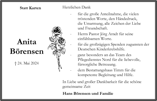 Traueranzeige von Anita Börensen von Flensburger Tageblatt, Schleswiger Nachrichten, Schlei-Bote