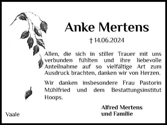 Traueranzeige von Anke Mertens von Norddeutsche Rundschau, Wilstersche Zeitung, Glückstädter Fortuna
