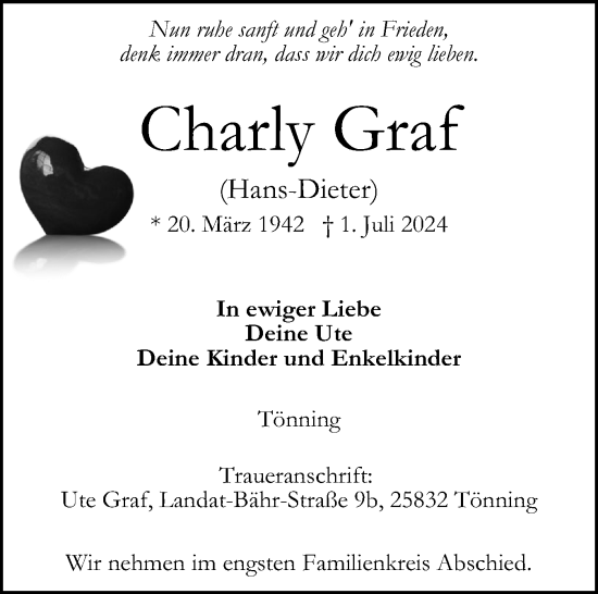 Traueranzeige von Charly Graf von Flensburger Tageblatt