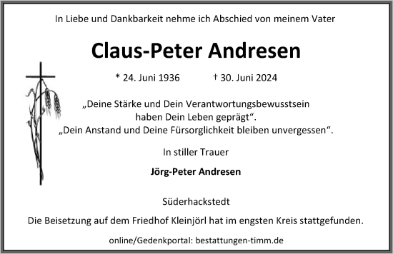 Traueranzeige von Claus-Peter Andresen von Region Flensburg