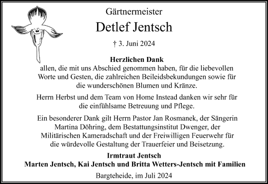 Traueranzeige von Detlef Jentsch von Stormaner Tageblatt