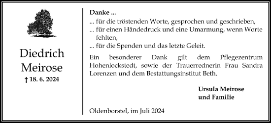 Traueranzeige von Diedrich Meirose von Norddeutsche Rundschau, Wilstersche Zeitung, Glückstädter Fortuna