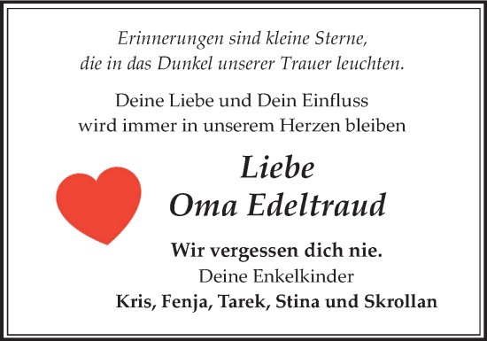 Traueranzeige von Edeltraud  von Sylter Rundschau