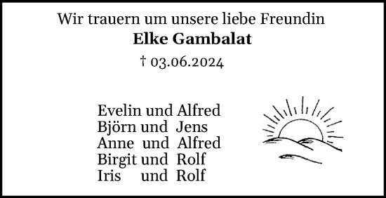 Traueranzeige von Elke Gambalat von Eckernförder Zeitung, Hallo Eckernförde