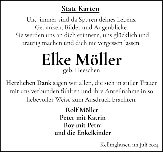 Traueranzeige von Elke Möller von Norddeutsche Rundschau, Wilstersche Zeitung, Glückstädter Fortuna