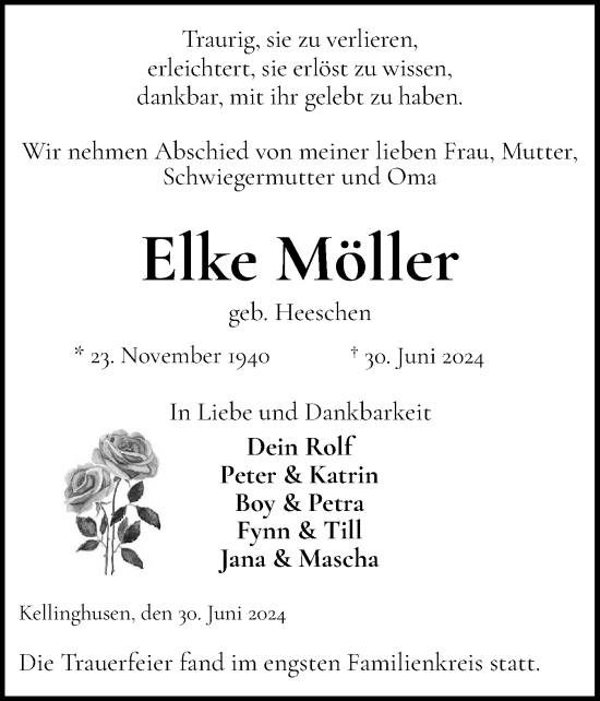 Traueranzeige von Elke Möller von Norddeutsche Rundschau, Wilstersche Zeitung, Glückstädter Fortuna
