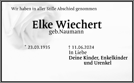 Traueranzeige von Elke Wiechert von Elmshorner Nachrichten, Barmstedter Zeitung