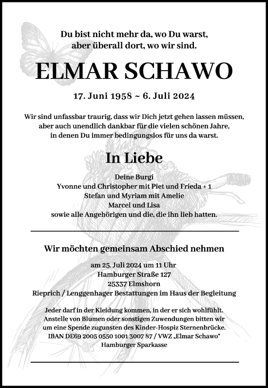 Traueranzeige von Elmar Schawo von Uetersener Nachrichten, Der tip am Wochenende